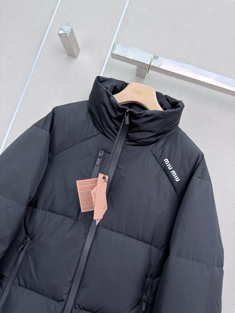 Miu Miu Black Logo Puffer Down Jacket Stand Collar - Picture 2 of 5